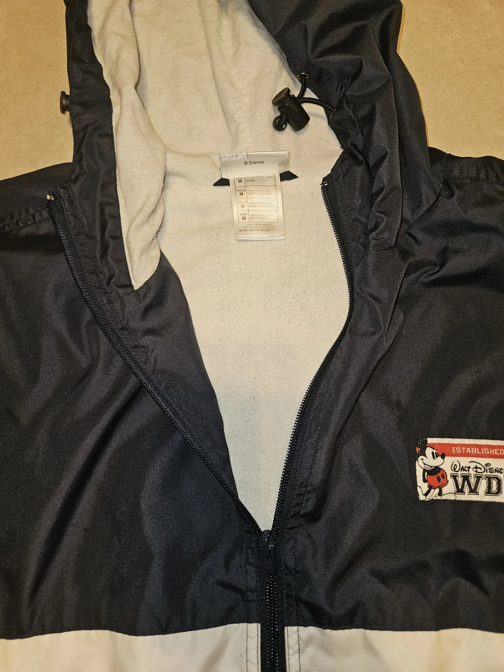 Disney Navy and White Hooded Windbreaker Jacket Size M